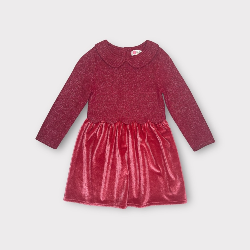 Mini Boden Sparkle Velour Peter Pan Collar Maroon Dress NWOT